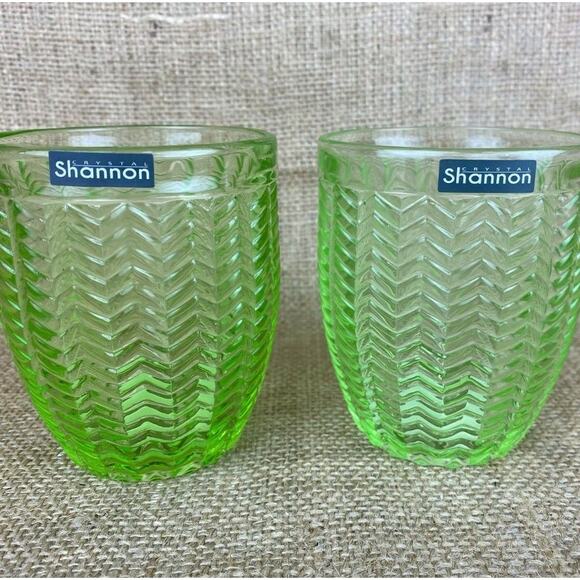 Shannon Twill Green Set of 2 Old Fashion Glasses 11oz - Picture 2 of 7
